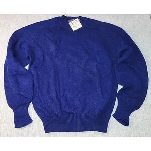 Vintage Lord And Taylor Shetland Wool Sweater Mens L Blue Knit Crewneck w TAGS